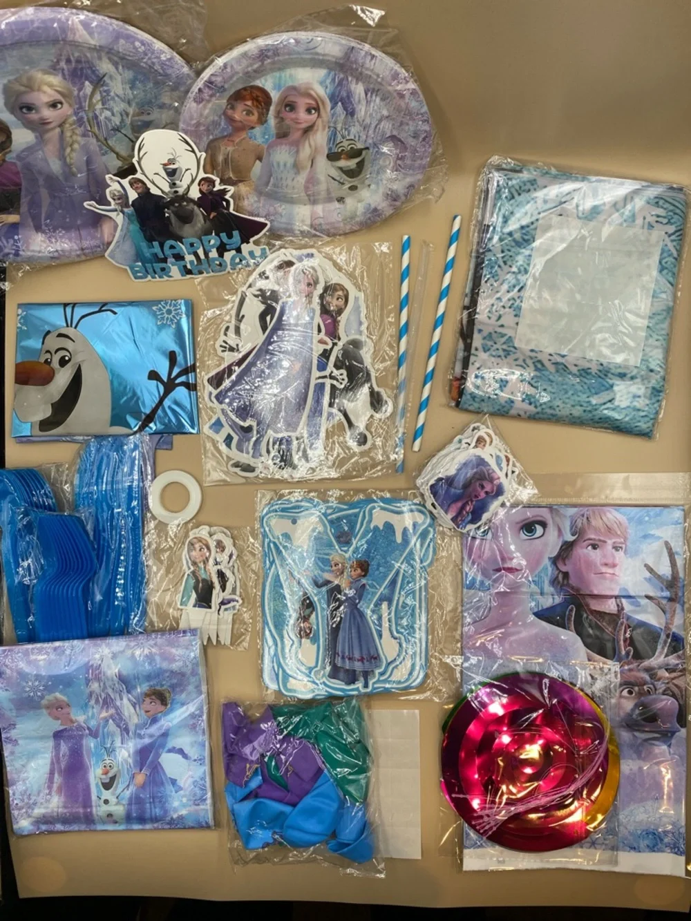 Disney Frozen Party Supplies Set - Blue, Purple, Pink serves 10 people